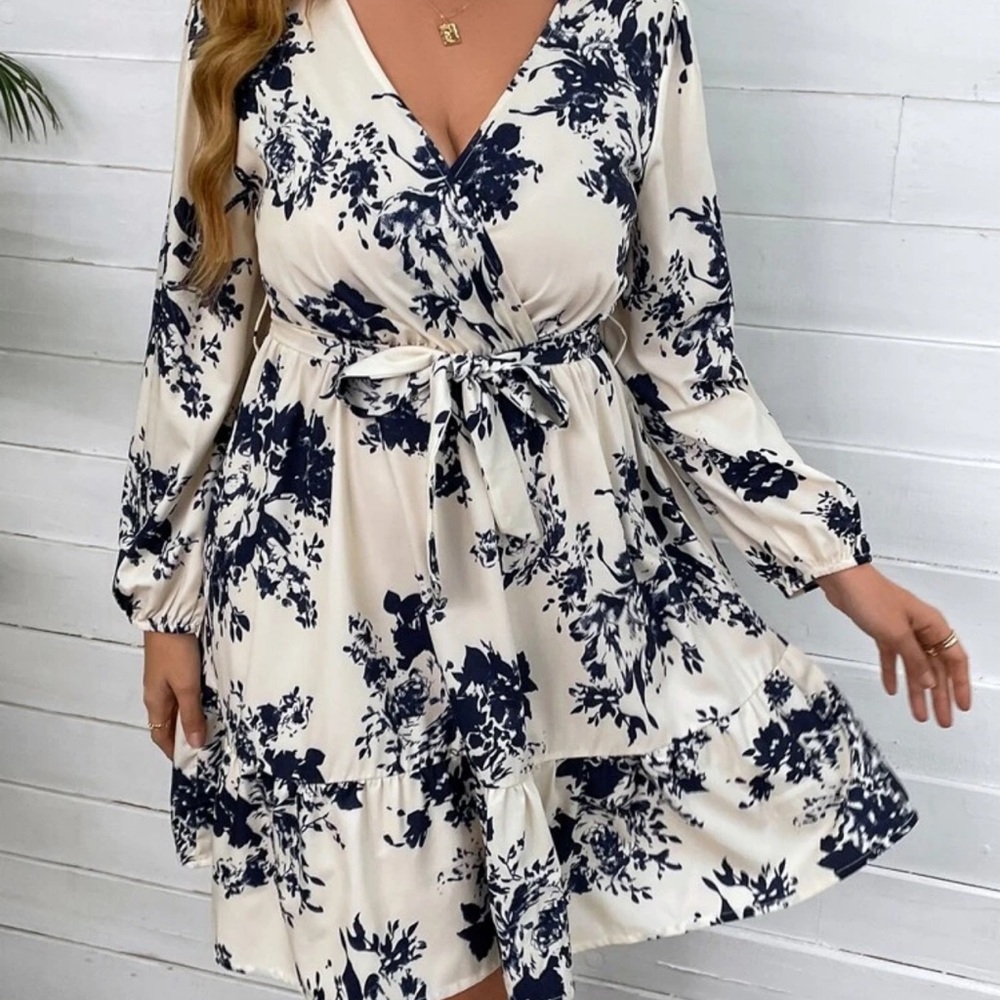 Floral Navy and White Dress
